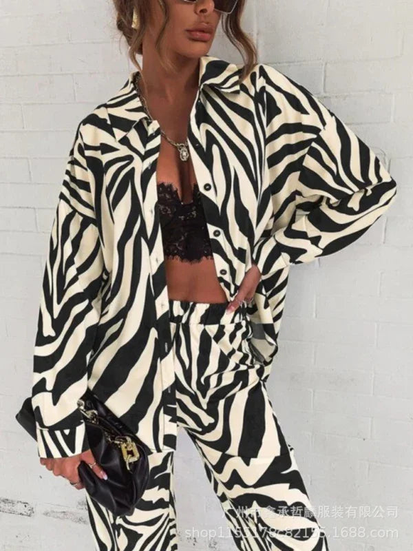 Ava Women's printed long sleeved off Two Pieces Sets