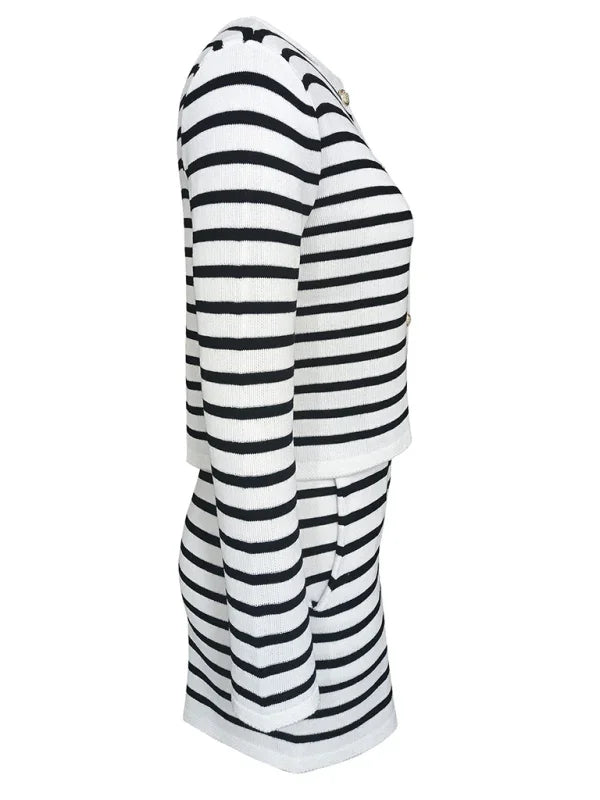 Mia Women's striped simple cardigan Two Pieces Sets