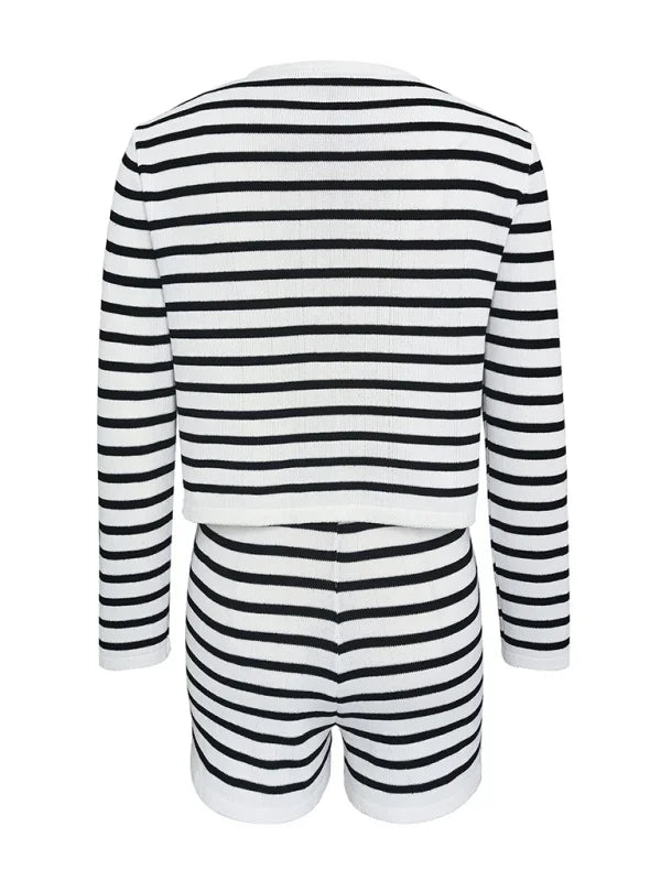 Mia Women's striped simple cardigan Two Pieces Sets