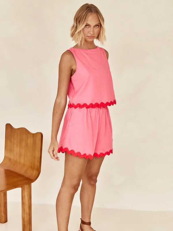 Emma Women's casual solid color sleeveless Two Pieces Sets