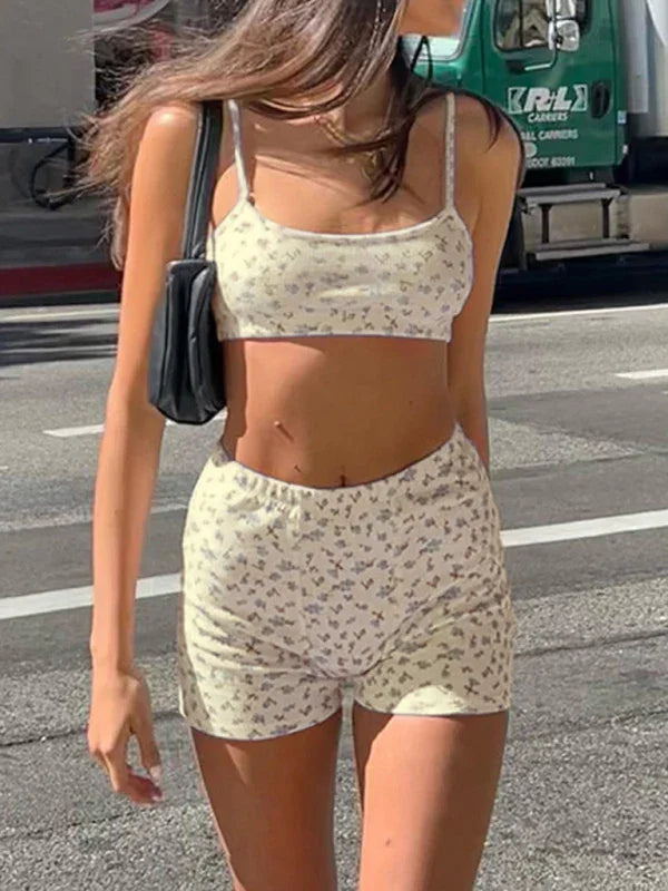 Emma New women's printed pullover vest Two pieces sets