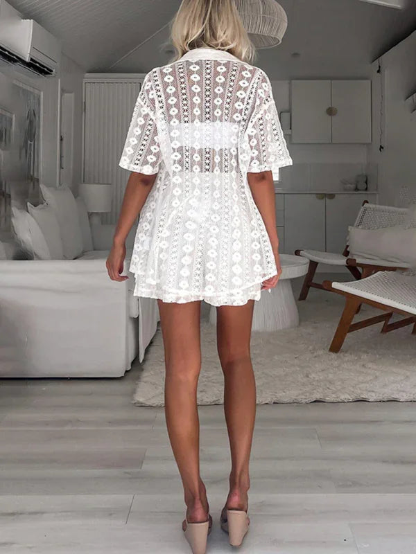 Emma New casual white lace hollow Two Pieces Sets