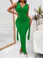 Izabella Backless Ruched Slit Opaque Elegant Maxi Dress - Vestir en Moda