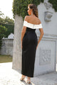 Jeonelsia Contrast Off-Shoulder Slit Elegant Dress - Vestir en Moda
