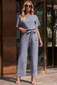 Josie Casual Belted Full Size Tie Waist Straight Leg Jumpsuit - Vestir en Moda