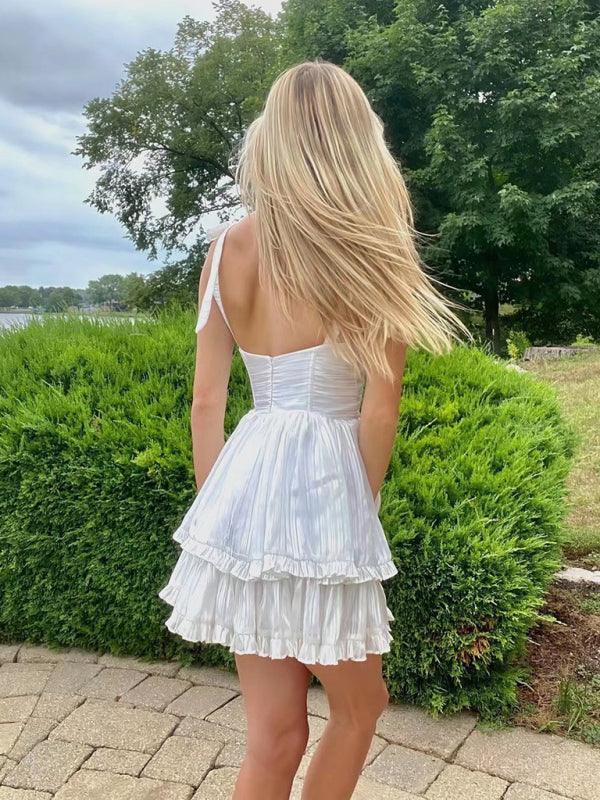 Julia Three Layer Colorful Silk Chiffon Pleated Dress with Tie - Vestir en Moda