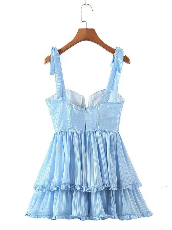 Julia Three Layer Colorful Silk Chiffon Pleated Dress with Tie - Vestir en Moda