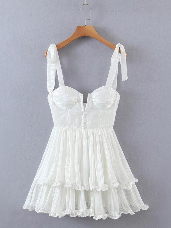 Julia Three Layer Colorful Silk Chiffon Pleated Dress with Tie - Vestir en Moda