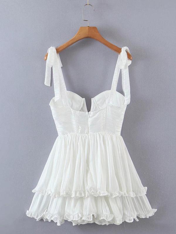 Julia Three Layer Colorful Silk Chiffon Pleated Dress with Tie - Vestir en Moda