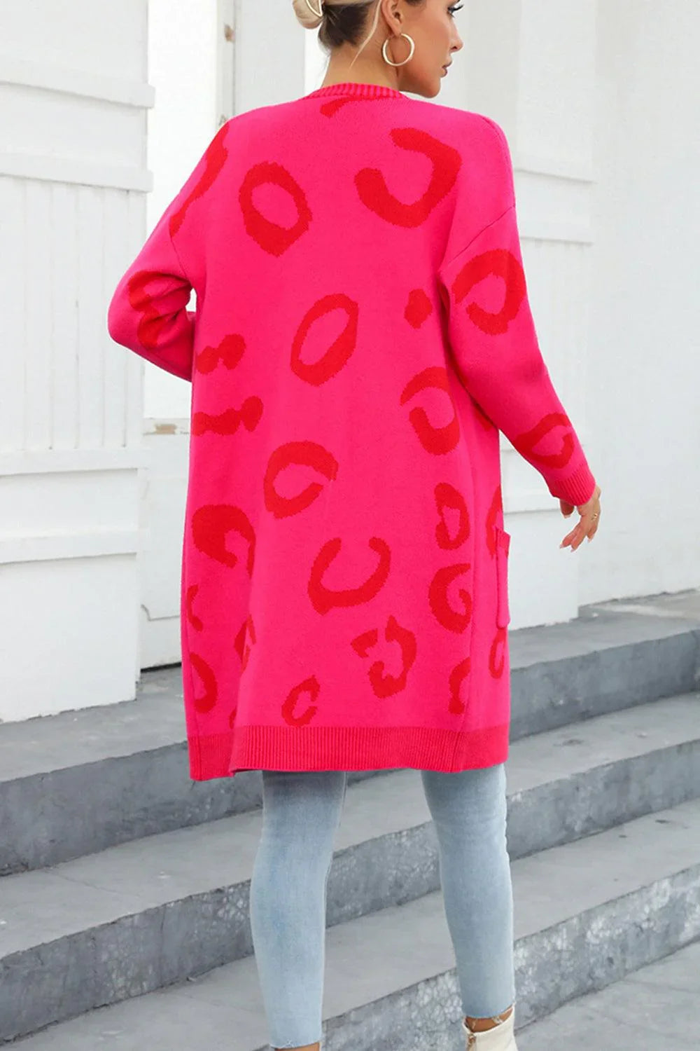 June Thermal Pocketed Printed Long Sleeve Cardigan with Pockets - Vestir en Moda