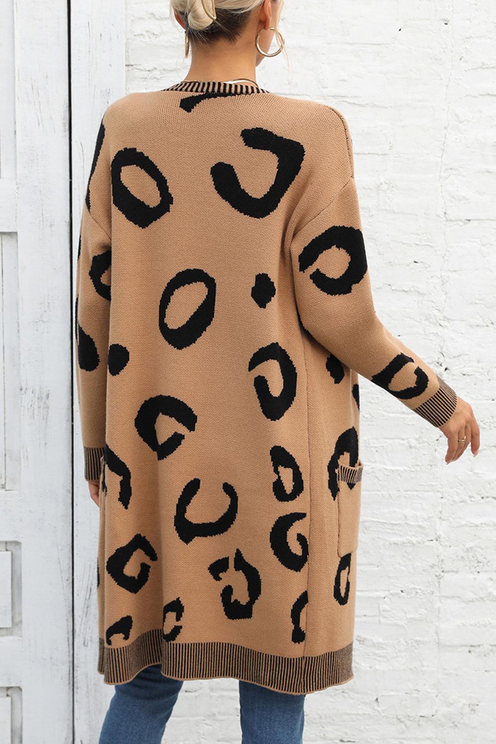 June Thermal Pocketed Printed Long Sleeve Cardigan with Pockets - Vestir en Moda