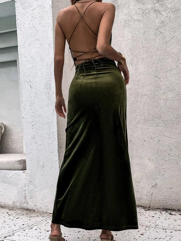 Keilani Slit Suspender Sexy Vacation Backless Knitted Dress - Vestir en Moda