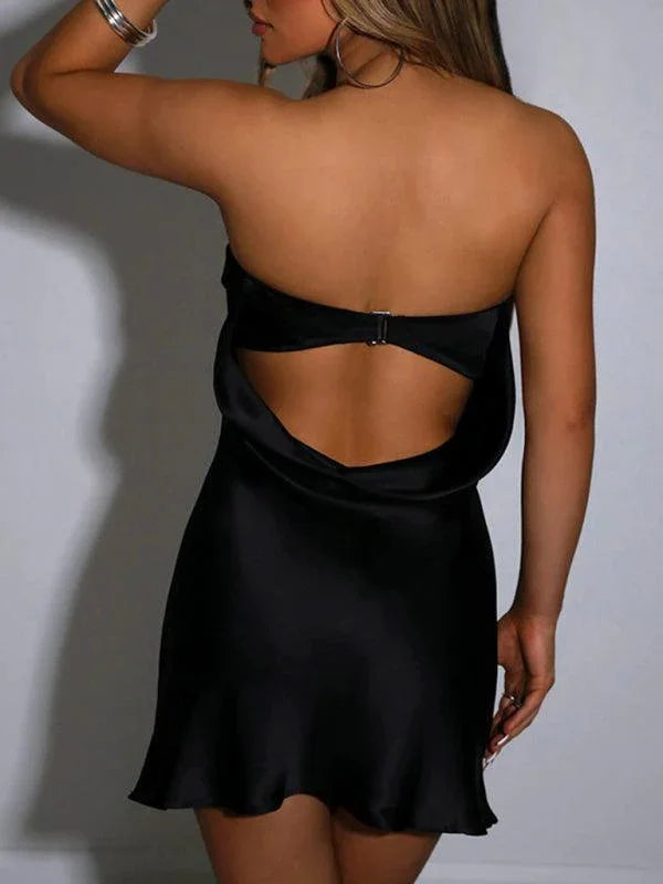 Kyra Sexy One Word Collar Solid Color Tube Sleeveless Bare Dress - Vestir en Moda