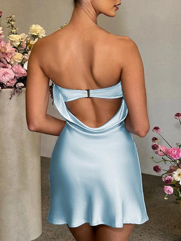 Kyra Sexy One Word Collar Solid Color Tube Sleeveless Bare Dress - Vestir en Moda