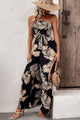 Lyla Belted Printed Strapless Wide Leg Jumpsuit with Pockets - Vestir en Moda