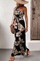 Lyla Belted Printed Strapless Wide Leg Jumpsuit with Pockets - Vestir en Moda