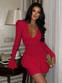 Mara Deep V Neck Fashionable Bell Sleeves Tight Dress - Vestir en Moda