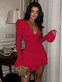 Mara Deep V Neck Fashionable Bell Sleeves Tight Dress - Vestir en Moda