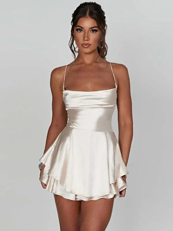Margo New Suspender Satin Backless Strappy A Hem Dress - Vestir en Moda