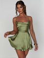 Margo New Suspender Satin Backless Strappy A Hem Dress - Vestir en Moda