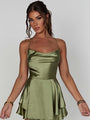 Margo New Suspender Satin Backless Strappy A Hem Dress - Vestir en Moda