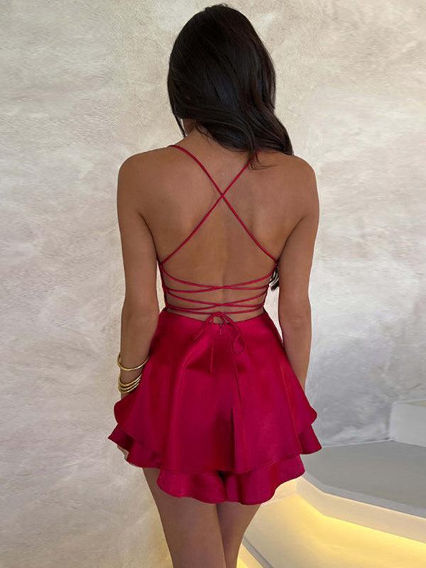Margo New Suspender Satin Backless Strappy A Hem Dress - Vestir en Moda