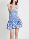 Maria Arrival Strapless Slim Ruffle Hem Embroidered Short Dress - Vestir en Moda