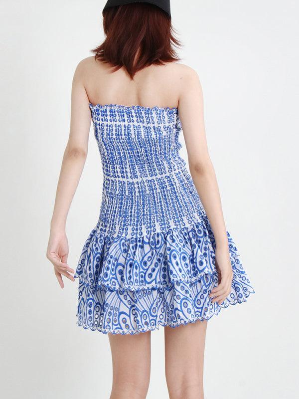 Maria Arrival Strapless Slim Ruffle Hem Embroidered Short Dress - Vestir en Moda