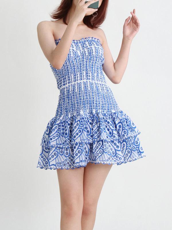 Maria Arrival Strapless Slim Ruffle Hem Embroidered Short Dress - Vestir en Moda