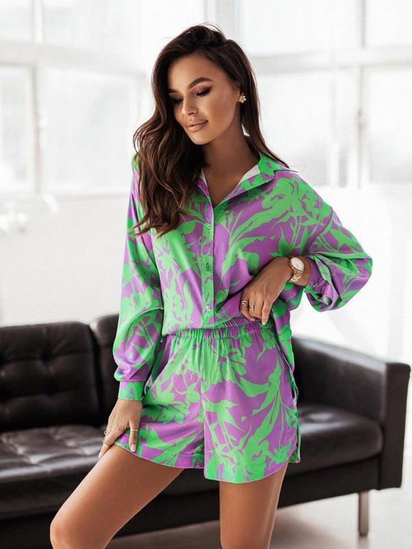 Marie Women's Bright Printed Long Sleeve Two pieces Sets - Vestir en Moda