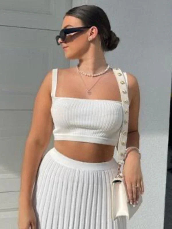 Martina Elegant Sleeveless Pleated Two pieces Set - Vestir en Moda