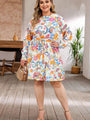 Nadia Plus Size Round Neck Lantern Sleeve Dress - Vestir en Moda