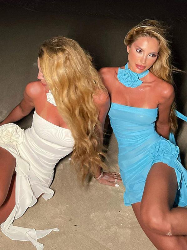 Nellie Sexy Mesh See Through Flower Tube Dress - Vestir en Moda