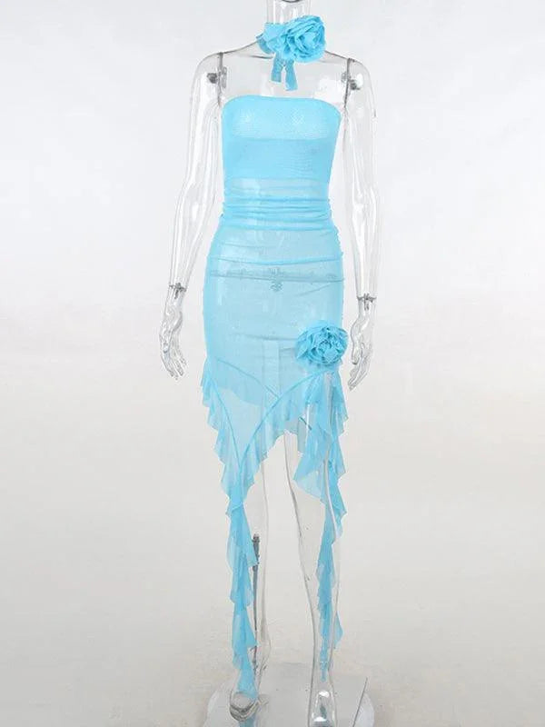 Nellie Sexy Mesh See Through Flower Tube Dress - Vestir en Moda