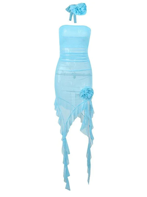 Nellie Sexy Mesh See Through Flower Tube Dress - Vestir en Moda