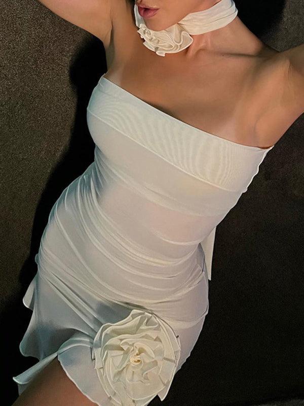 Nellie Sexy Mesh See Through Flower Tube Dress - Vestir en Moda