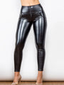 Olive Casual Basic Style Glossy PU Leather Long Pants - Vestir en Moda