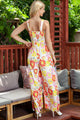 Rose Casual Floral Square Neck Smocked Wide Leg Jumpsuit - Vestir en Moda