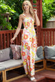 Rose Casual Floral Square Neck Smocked Wide Leg Jumpsuit - Vestir en Moda