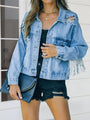 Sabrina Distressed Fringe Jeans Buttoned Jacket - Vestir en Moda