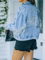 Sabrina Distressed Fringe Jeans Buttoned Jacket - Vestir en Moda