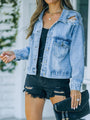 Sabrina Distressed Fringe Jeans Buttoned Jacket - Vestir en Moda