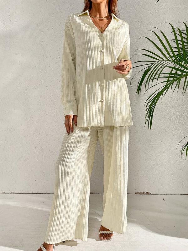 Sara Women's Solid Color Matching Pleated Two pieces sets - Vestir en Moda
