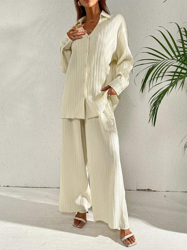 Sara Women's Solid Color Matching Pleated Two pieces sets - Vestir en Moda