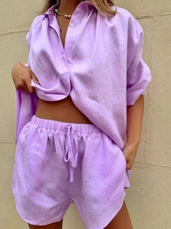 Sophia Women's Solid Color Single Loose Two pieces sets - Vestir en Moda
