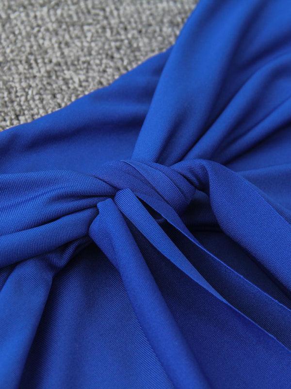 Tiana Solid Color Strapless Wrap Front Tie Cutout Slit Midi Dress - Vestir en Moda