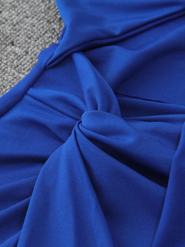 Tiana Solid Color Strapless Wrap Front Tie Cutout Slit Midi Dress - Vestir en Moda