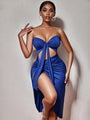 Tiana Solid Color Strapless Wrap Front Tie Cutout Slit Midi Dress - Vestir en Moda