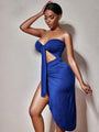 Tiana Solid Color Strapless Wrap Front Tie Cutout Slit Midi Dress - Vestir en Moda
