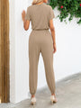 Vivian Drawstring Short Sleeve V-Neck Jumpsuit with Pockets - Vestir en Moda